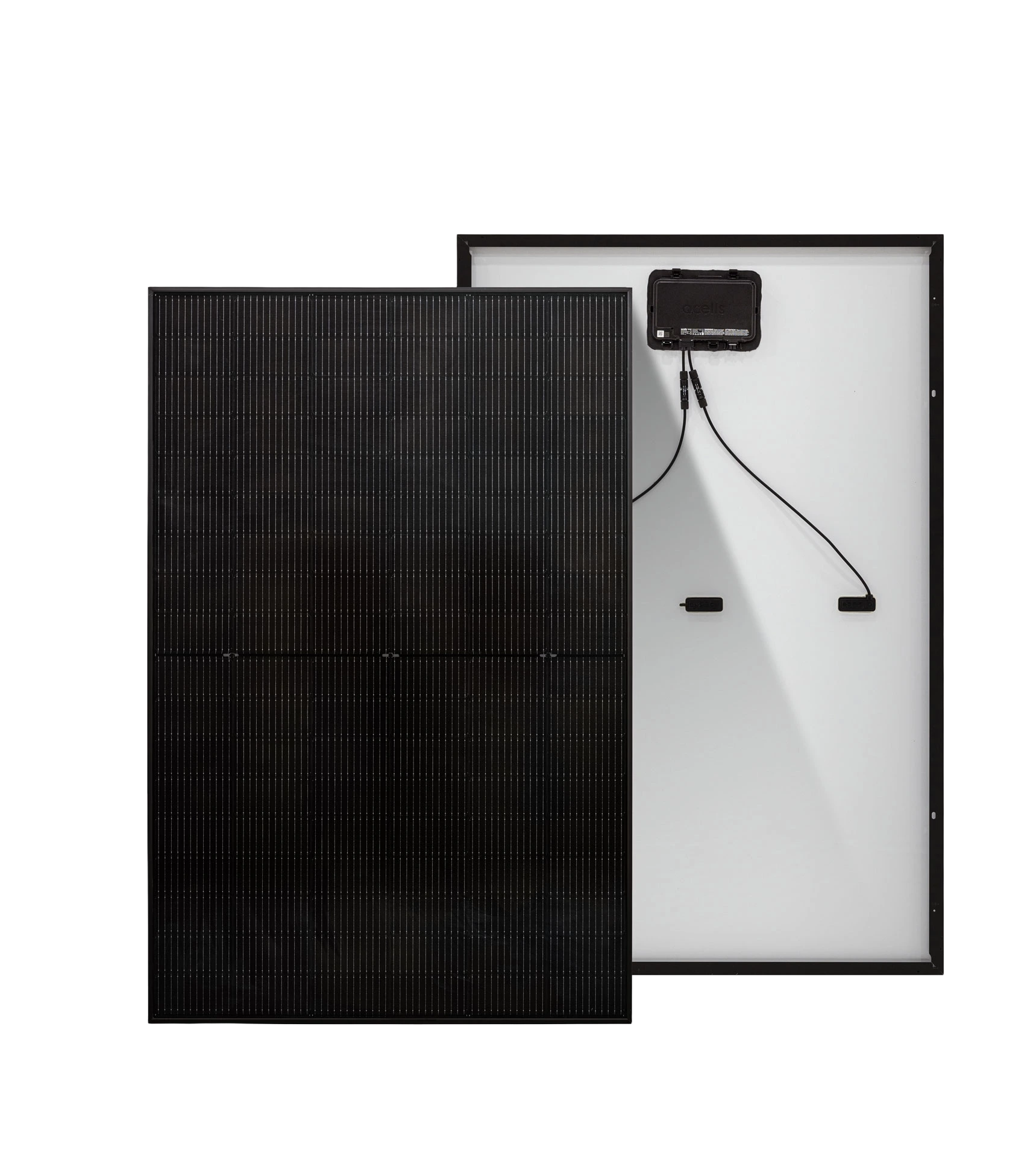 Tier 1 all-black monocrystalline solar panel — front and back view